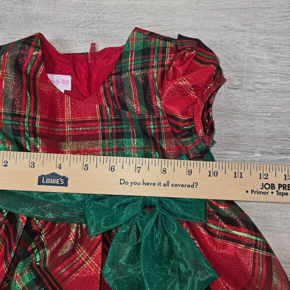 Baby Girl Dress Sz 18 Mo Party Christmas Red Green Plaid Short Sleeve Whimsical - Picture 6 of 9